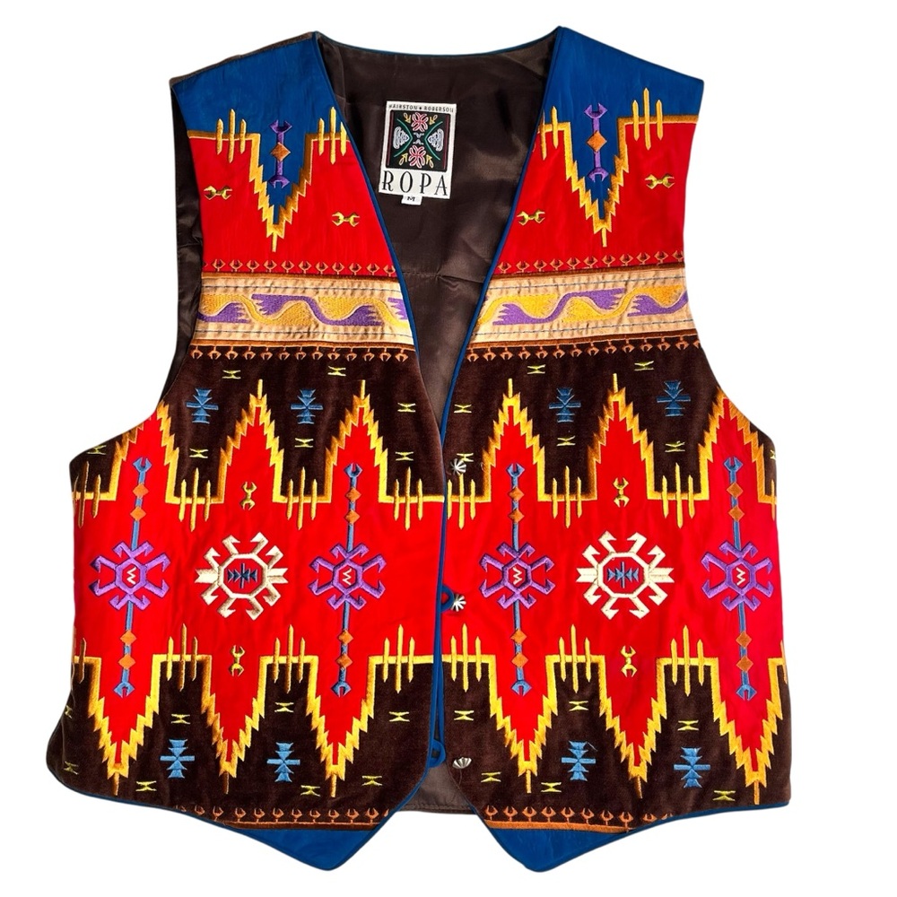 Vintage Western Aztec Tapestry Vest M Hairston Roberson Ropa